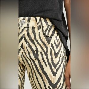 Current/Elliot Zebra Print High-Rise Cropped Jeans in Cream & Black